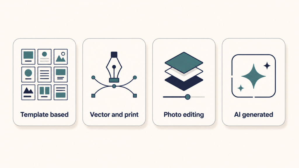 Free Canva alternatives compared, laptop showing a design canvas with tool icons